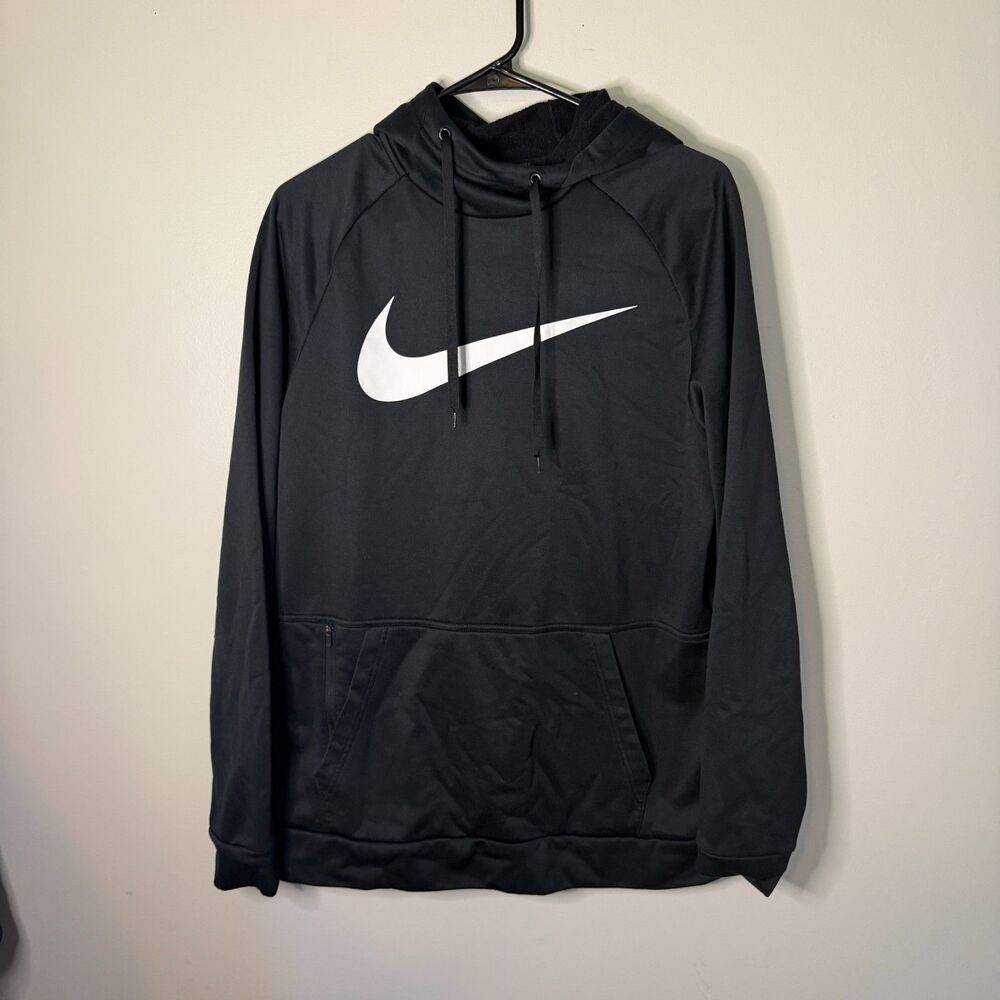 Nike black and white therma fit pullover training hoodie swoosh mens size medium